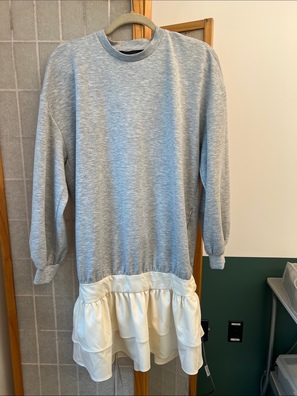 Zara Gray Sweatshirt Dress with Cream Ruffle Hem
